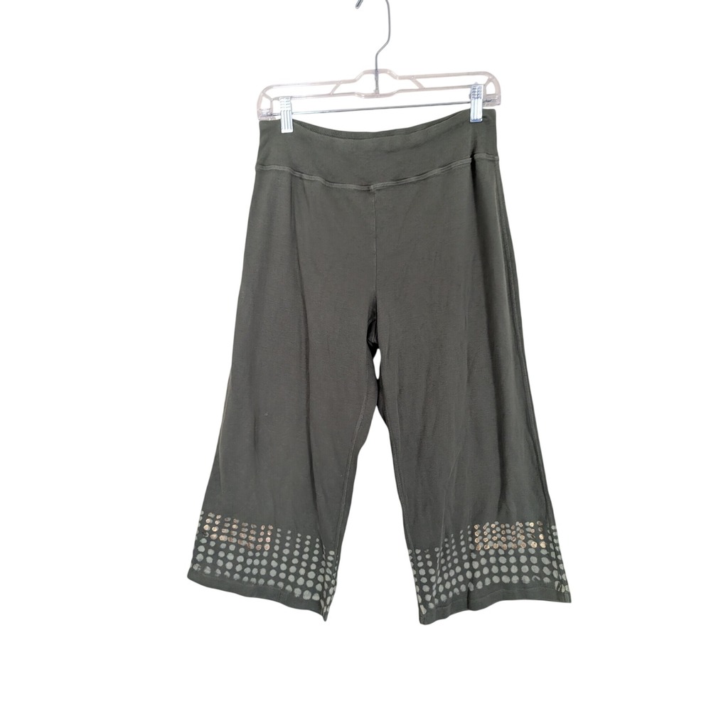 Barbara Lesser Fibers Olive Green Cotton Dot Print Crop Wide Leg Pants Womens S